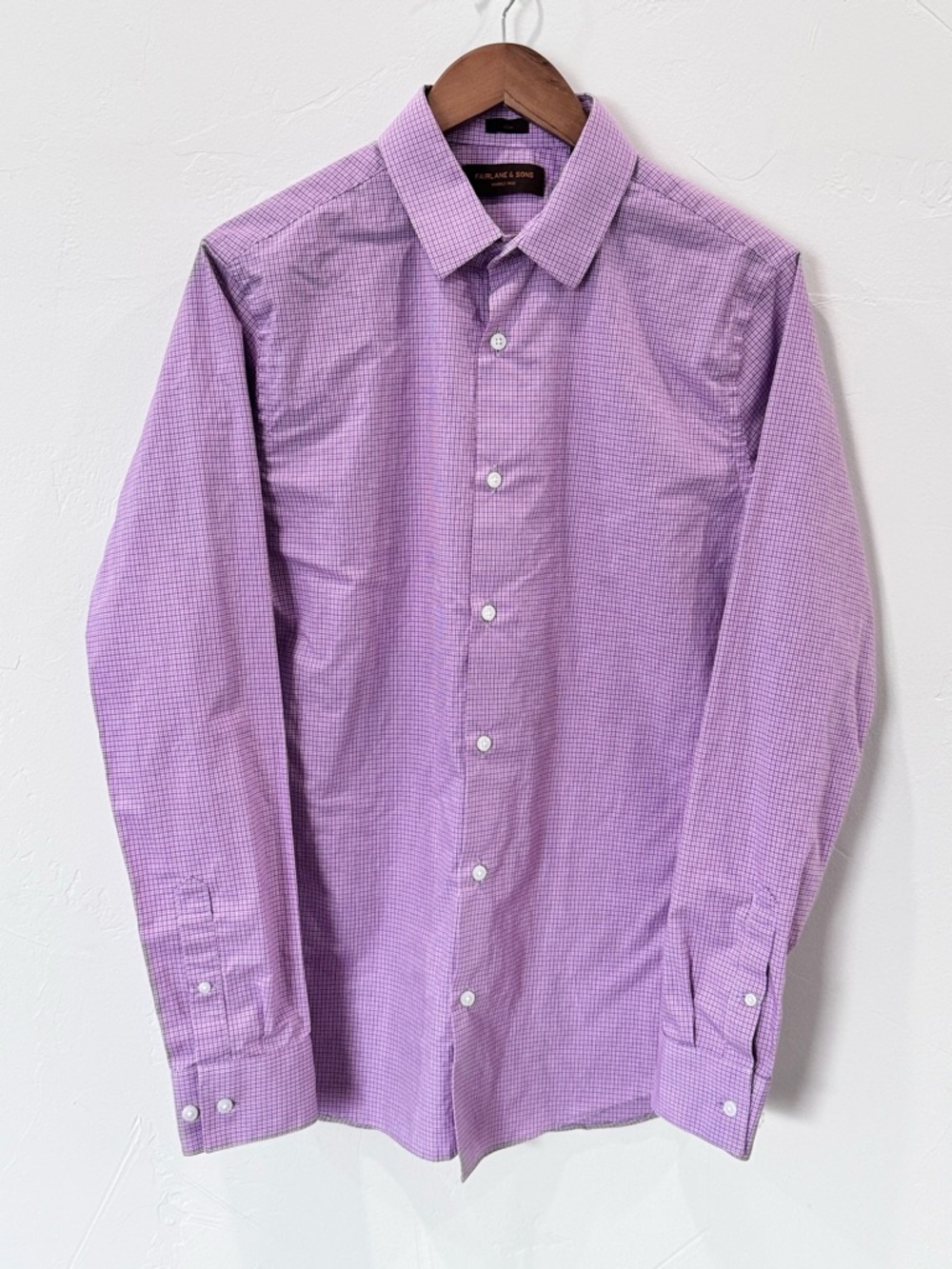 Fairlane & Sons Purple Micro-Check Wrinkle Free Long Sleeve Size Medium Tall